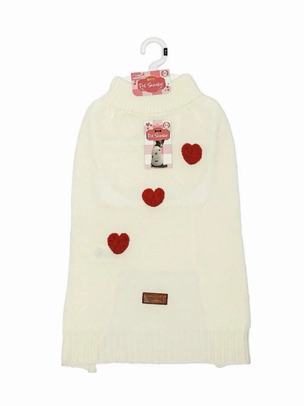 Cream Dog Sweater with Red Heart Accents